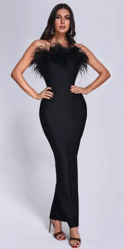 Robe Bandage Bustier a Plumes Marina