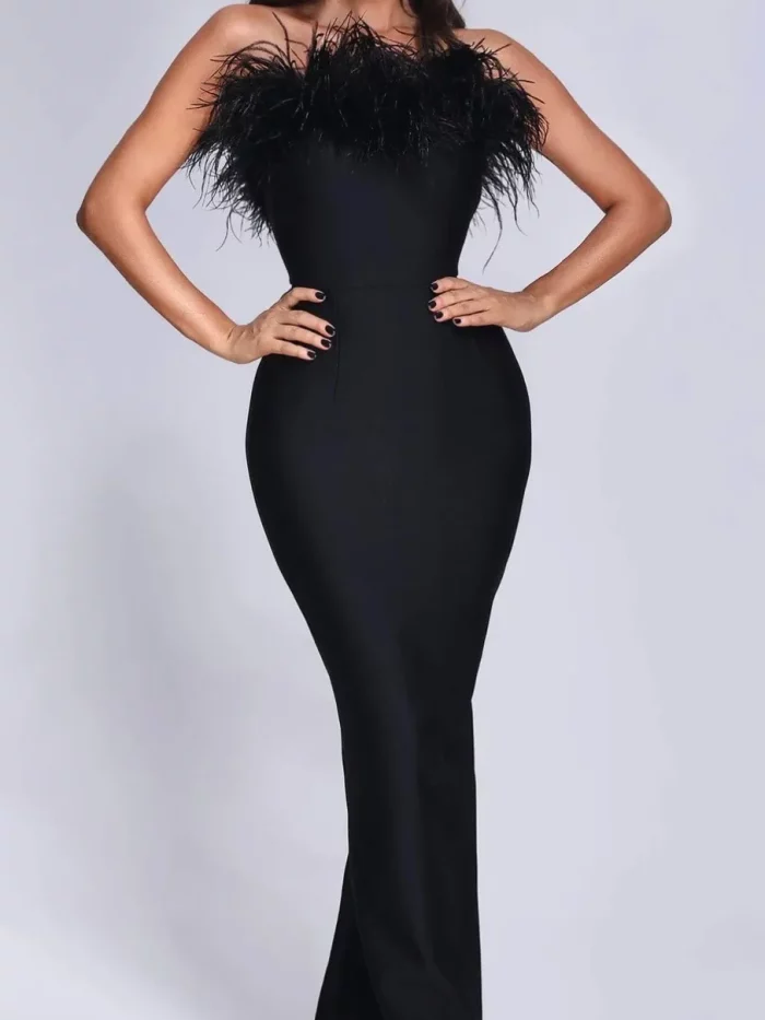 Robe Bandage Bustier a Plumes Marina