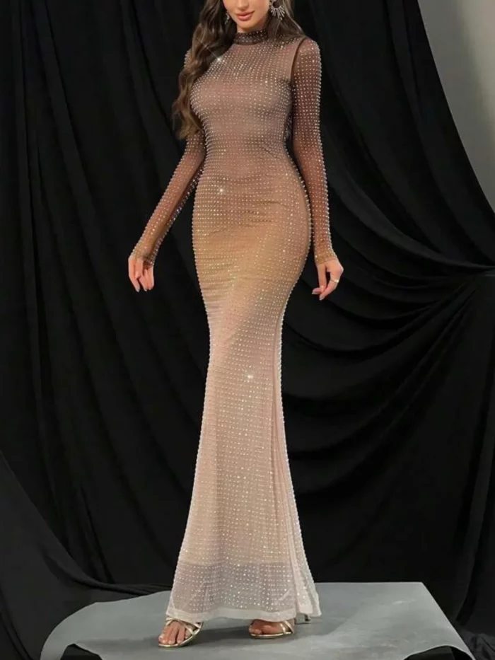 Robe a Manches Longues Strass Leina