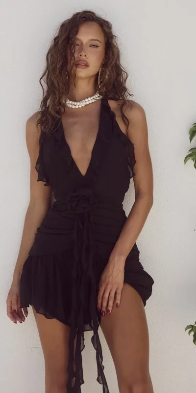 Robe Courte Dos Nu A Volants Col V Malory