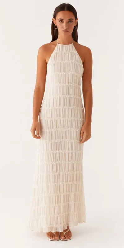 Robe Longue Dos Nu Plissée Col Montant Manuela