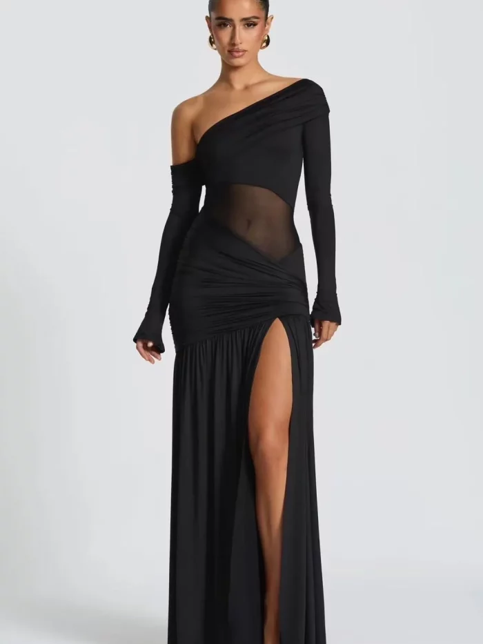 Robe Fendue Asymetrique a Manches Longues Cassie